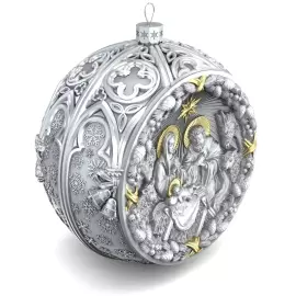 Серебряный елочный шар "Рождественский" с позолотой